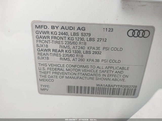 Продаж на аукціоні авто 2024 Audi Q5 Premium 40 Tfsi Quattro S Tronic, vin: WA1ABAFY5R2053709, номер лоту: 45635677