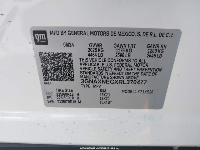 Продажа на аукционе авто 2024 Chevrolet Equinox Fwd Premier, vin: 3GNAXNEGXRL370477, номер лота: 45635687