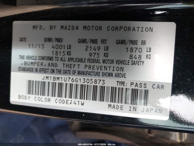 Aukcja sprzedaży 2016 Mazda Mazda3 I Sport, vin: JM1BM1U76G1305873, numer aukcji: 45635764