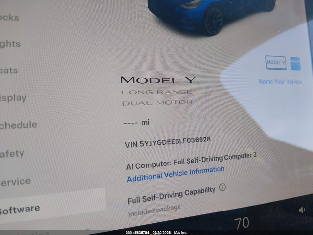 Aukcja sprzedaży 2020 Tesla Model Y Long Range Dual Motor All-wheel Drive, vin: 5YJYGDEE5LF036928, numer aukcji: 45635784