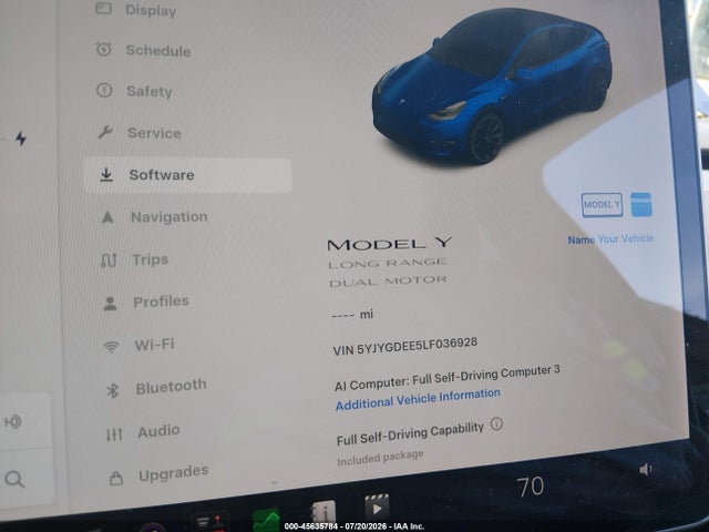 Aukcja sprzedaży 2020 Tesla Model Y Long Range Dual Motor All-wheel Drive, vin: 5YJYGDEE5LF036928, numer aukcji: 45635784