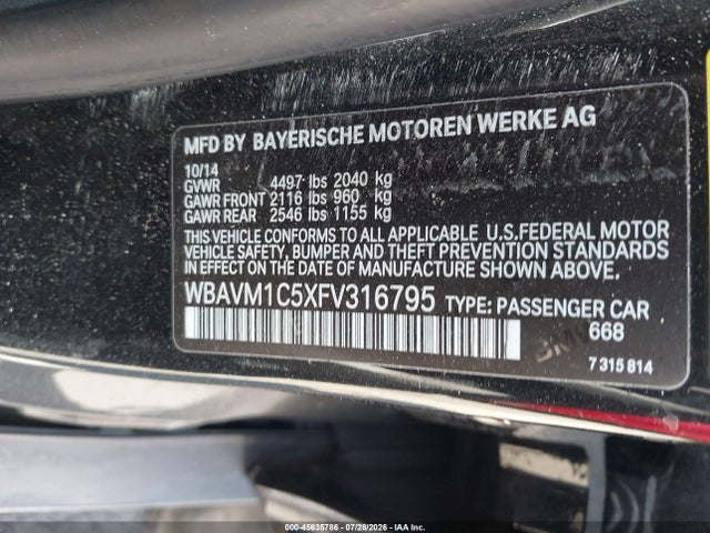 Продаж на аукціоні авто 2015 Bmw X1 Sdrive28i, vin: WBAVM1C5XFV316795, номер лоту: 45635786