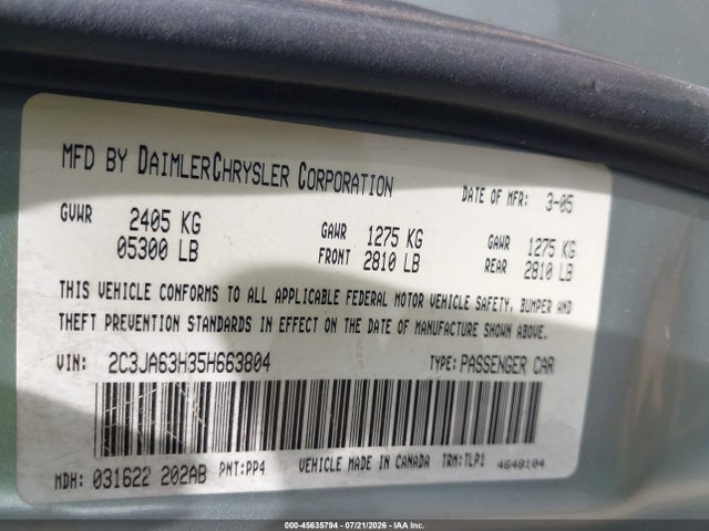 2005 Chrysler 300c მანქანა იყიდება აუქციონზე, vin: 2C3JA63H35H663804, აუქციონის ნომერი: 45635794