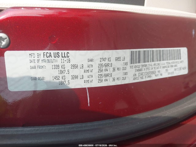 Продаж на аукціоні авто 2019 Chrysler Pacifica Touring L Plus, vin: 2C4RC1EGXKR589920, номер лоту: 45635805