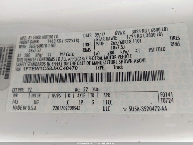 Продаж на аукціоні авто 2018 Ford F-150 Xlt, vin: 1FTEW1C58JKC40470, номер лоту: 45635822