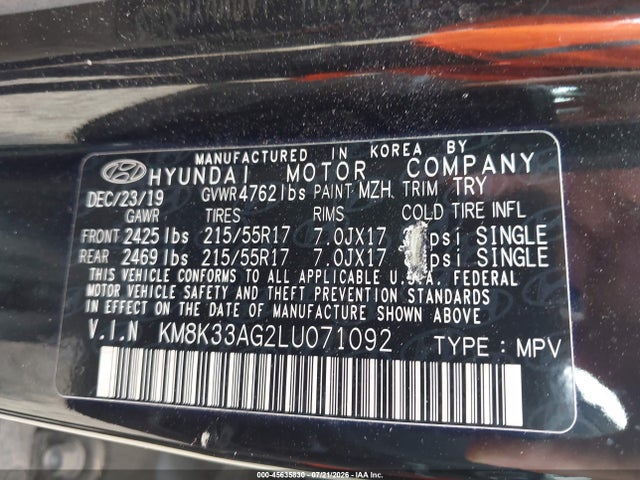KM8K33AG2LU071092 Hyundai Kona Electric Limited