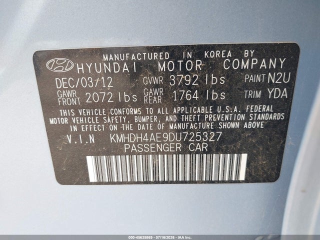 Продажа на аукционе авто 2013 Hyundai Elantra Gls, vin: KMHDH4AE9DU725327, номер лота: 45635869