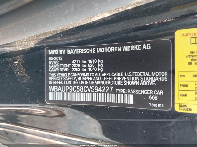 Aukcja sprzedaży 2012 Bmw 128i, vin: WBAUP9C58CVS94227, numer aukcji: 45635882