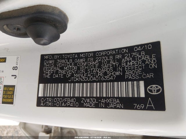Aukcja sprzedaży 2010 Toyota Prius Iii, vin: JTDKN3DU0A0163547, numer aukcji: 45635906