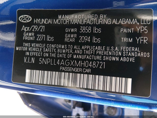 Продаж на аукціоні авто 2021 Hyundai Elantra Se, vin: 5NPLL4AGXMH048721, номер лоту: 45635914