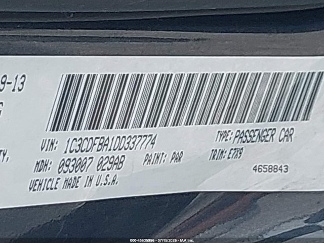 2013 Dodge Dart Sxt მანქანა იყიდება აუქციონზე, vin: 1C3CDFBA1DD337774, აუქციონის ნომერი: 45635956