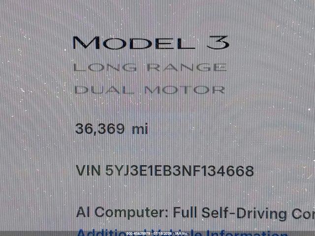 Продажа на аукционе авто 2022 Tesla Model 3 Long Range Dual Motor All-wheel Drive, vin: 5YJ3E1EB3NF134668, номер лота: 45635979