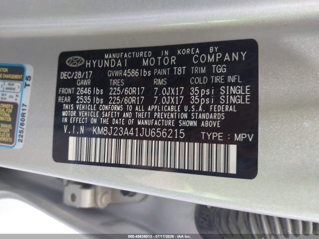 KM8J23A41JU656215 Hyundai TUCSON SE