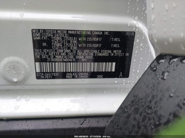 45636035 :رقم المزاد ، 2T36DRBV6TW004615 vin ، 2026 Toyota Rav4 Le مزاد بيع