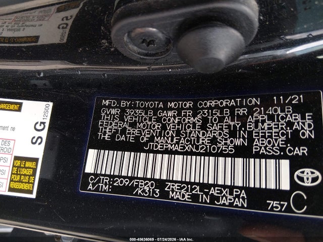 Aukcja sprzedaży 2022 Toyota Corolla Le, vin: JTDEPMAEXNJ210755, numer aukcji: 45636069