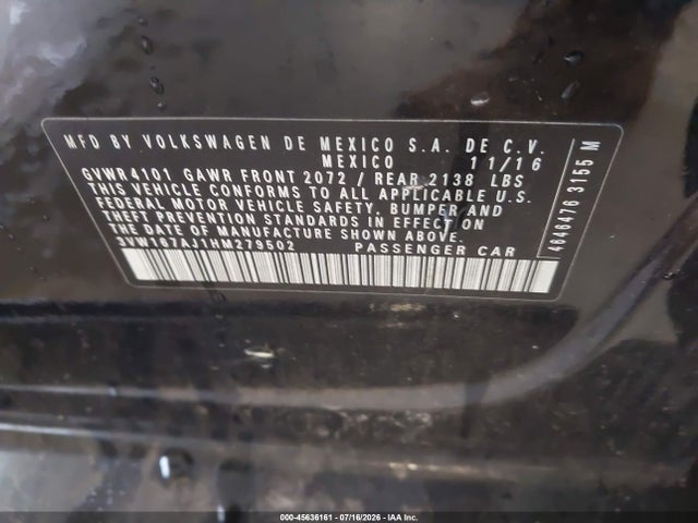 Продаж на аукціоні авто 2017 Volkswagen Jetta 1.4t S, vin: 3VW167AJ1HM279502, номер лоту: 45636161