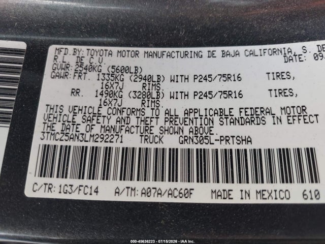 3TMCZ5AN3LM292271 Toyota Tacoma Sr5 V6