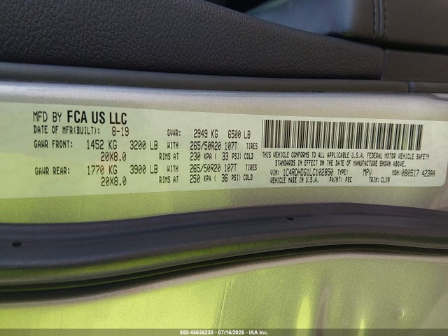 Продаж на аукціоні авто 2020 Dodge Durango Gt Plus Rwd, vin: 1C4RDHDG1LC102850, номер лоту: 45636230
