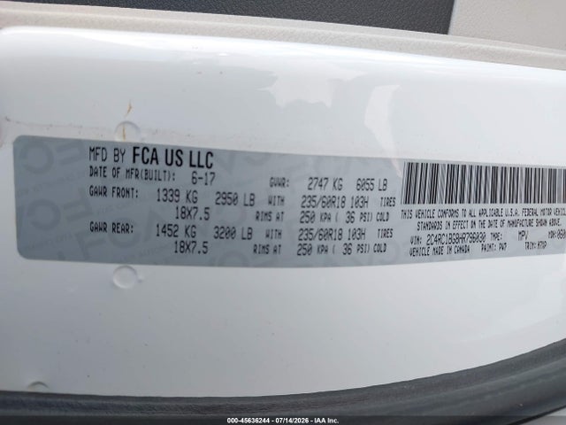 45636244 :رقم المزاد ، 2C4RC1BG8HR796030 vin ، 2017 Chrysler Pacifica Touring Plus مزاد بيع