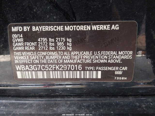 Aukcja sprzedaży 2015 Bmw 328i Xdrive, vin: WBA3G7C52FK297016, numer aukcji: 45636250