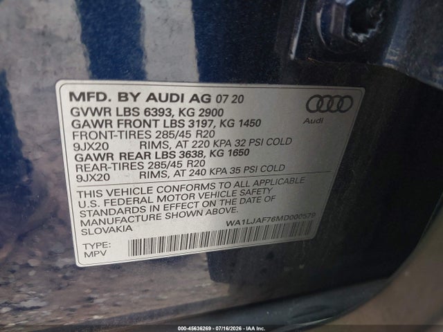 WA1LJAF76MD000579 Audi Q7 Premium Plus