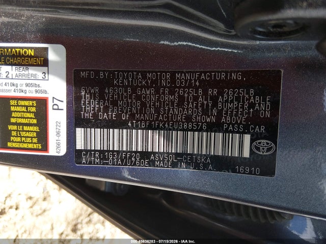 Toyota CAMRY SE 2014 4T1BF1FK4EU388576 Image 9