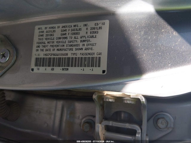 Aukcja sprzedaży 2010 Honda Accord 2.4 Ex-l, vin: 1HGCP2F84AA104408, numer aukcji: 45636285