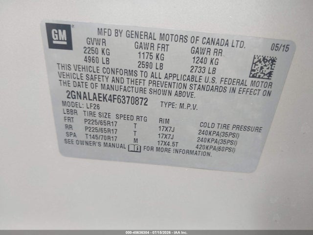 Chevrolet EQUINOX LS 2015 2GNALAEK4F6370872 Image 9