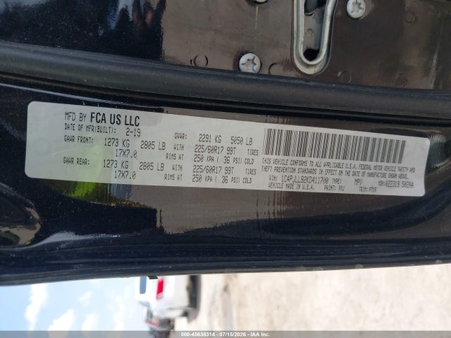 45636314 :رقم المزاد ، 1C4PJLLB2KD411700 vin ، 2019 Jeep Cherokee Latitude Plus Fwd مزاد بيع