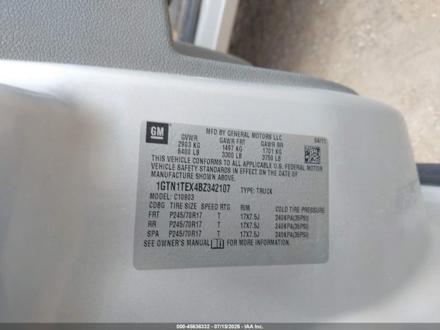45636332 :رقم المزاد ، 1GTN1TEX4BZ342107 vin ، 2011 Gmc Sierra 1500 Work Truck مزاد بيع
