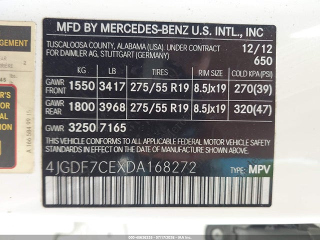 Продаж на аукціоні авто 2013 Mercedes-benz Gl 450 4matic, vin: 4JGDF7CEXDA168272, номер лоту: 45636335