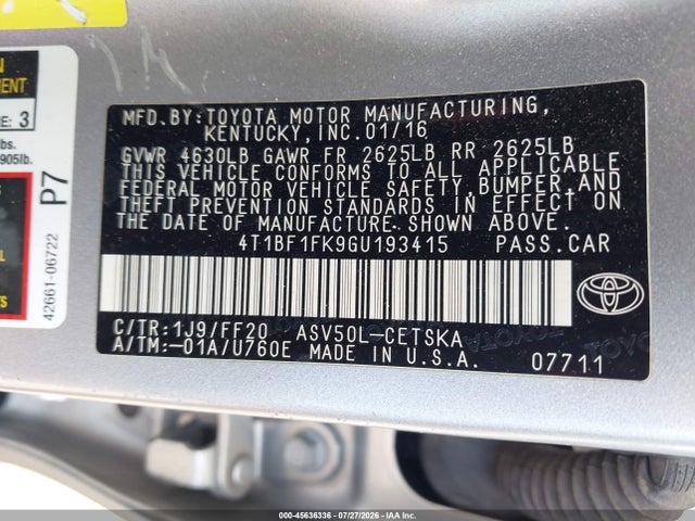 4T1BF1FK9GU193415 Toyota CAMRY SE