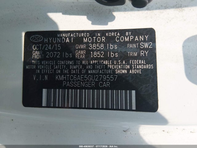 Продажа на аукционе авто 2016 Hyundai Veloster Turbo R-spec, vin: KMHTC6AE5GU279557, номер лота: 45636337