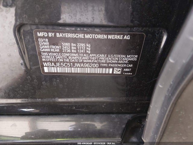 BMW 540I 2018 WBAJE5C51JWA96200 Image 9