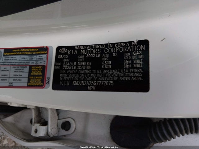 45636359 :رقم المزاد ، KNDJN2A25G7272675 vin ، 2016 Kia Soul ! مزاد بيع