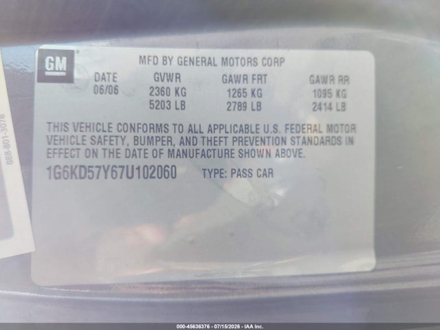 Aukcja sprzedaży 2007 Cadillac Dts Luxury I, vin: 1G6KD57Y67U102060, numer aukcji: 45636376