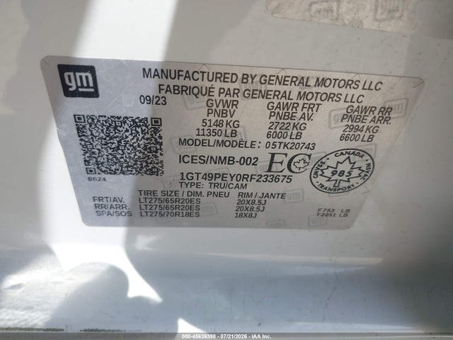 Продажа на аукционе авто 2024 Gmc Sierra 2500hd At4, vin: 1GT49PEY0RF233675, номер лота: 45636398