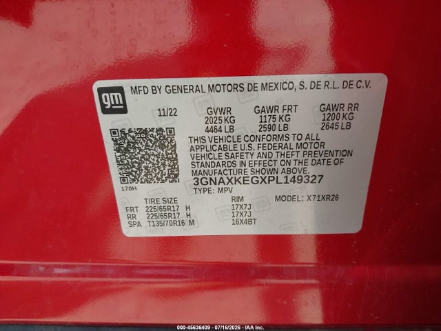 Продаж на аукціоні авто 2023 Chevrolet Equinox Fwd Lt, vin: 3GNAXKEGXPL149327, номер лоту: 45636409