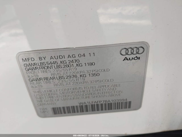 Aukcja sprzedaży 2011 Audi Q5 2.0t Premium, vin: WA1LFAFP7BA103994, numer aukcji: 45636422