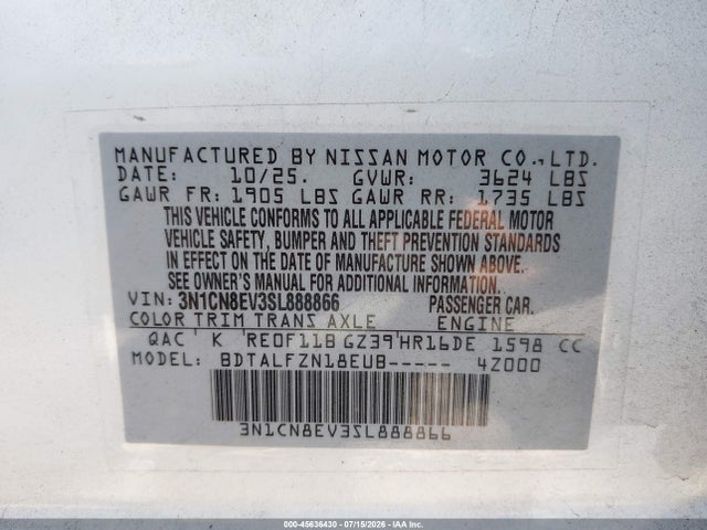 Nissan Versa 1.6 Sv 2025 3N1CN8EV3SL888866 Image 9