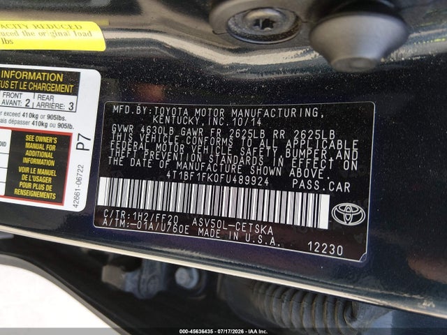 Toyota CAMRY SE 2015 4T1BF1FK0FU489924 Image 9