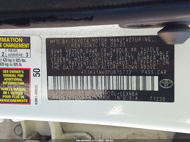4T1H31AK0PU615713 Toyota Camry Le Hybrid