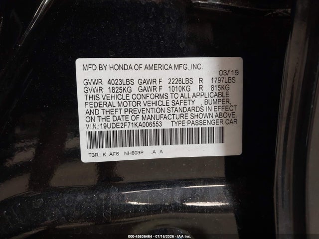 Aukcja sprzedaży 2019 Acura Ilx Premium Package/technology Package, vin: 19UDE2F71KA006553, numer aukcji: 45636464
