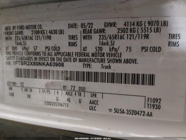 Ford Transit-250 2022 1FTBR2X80NKA63908 Image 9