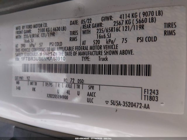 Ford Transit-250 Cargo Van 2022 1FTBR3U86NKA63910 Image 9