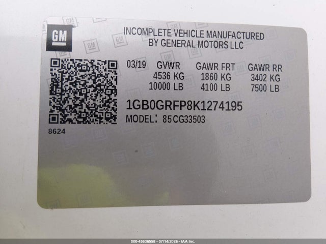 1GB0GRFP8K1274195 Chevrolet Express Cutaway 4500
