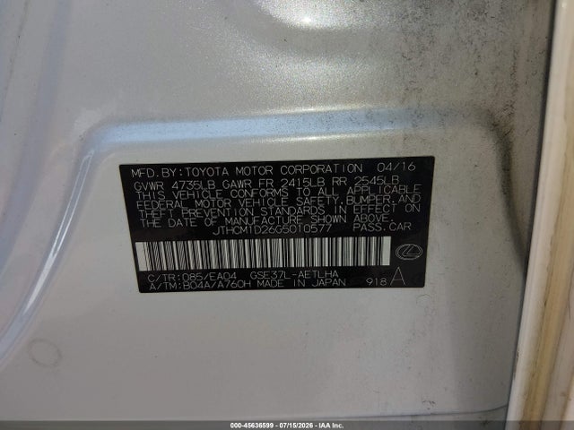 Продажа на аукционе авто 2016 Lexus Is 300, vin: JTHCM1D26G5010577, номер лота: 45636599