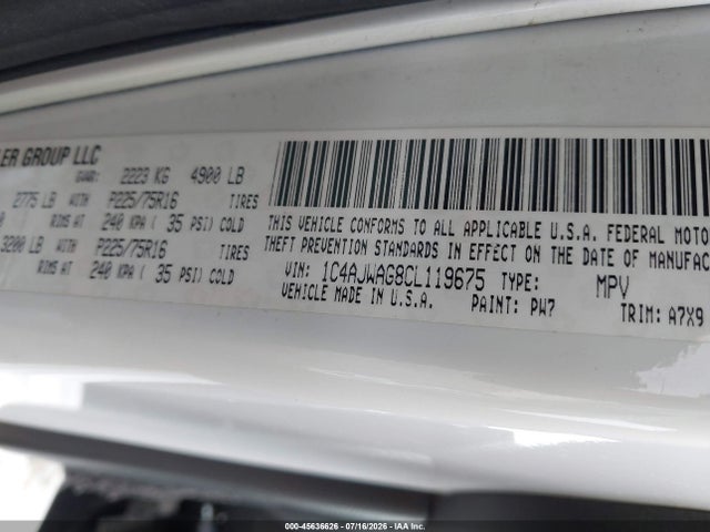 Продаж на аукціоні авто 2012 Jeep Wrangler Sport, vin: 1C4AJWAG8CL119675, номер лоту: 45636626