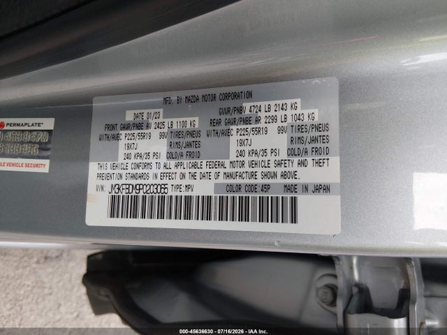 45636630 :رقم المزاد ، JM3KFBDM9P0203065 vin ، 2023 Mazda Cx-5 2.5 S Premium مزاد بيع
