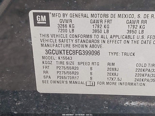 Продаж на аукціоні авто 2015 Chevrolet Silverado 1500 High Country, vin: 3GCUKTEC8FG399096, номер лоту: 45636647